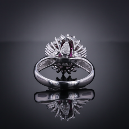 Vivid Ruby & Diamond Halo Ring – 2.08ct Ruby, 18K White Gold -  Mara & Co UK