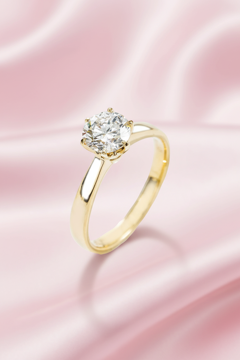 Classic 6 Claw Diamond Solitaire Ring – 1.01ct, 18K Yellow Gold
