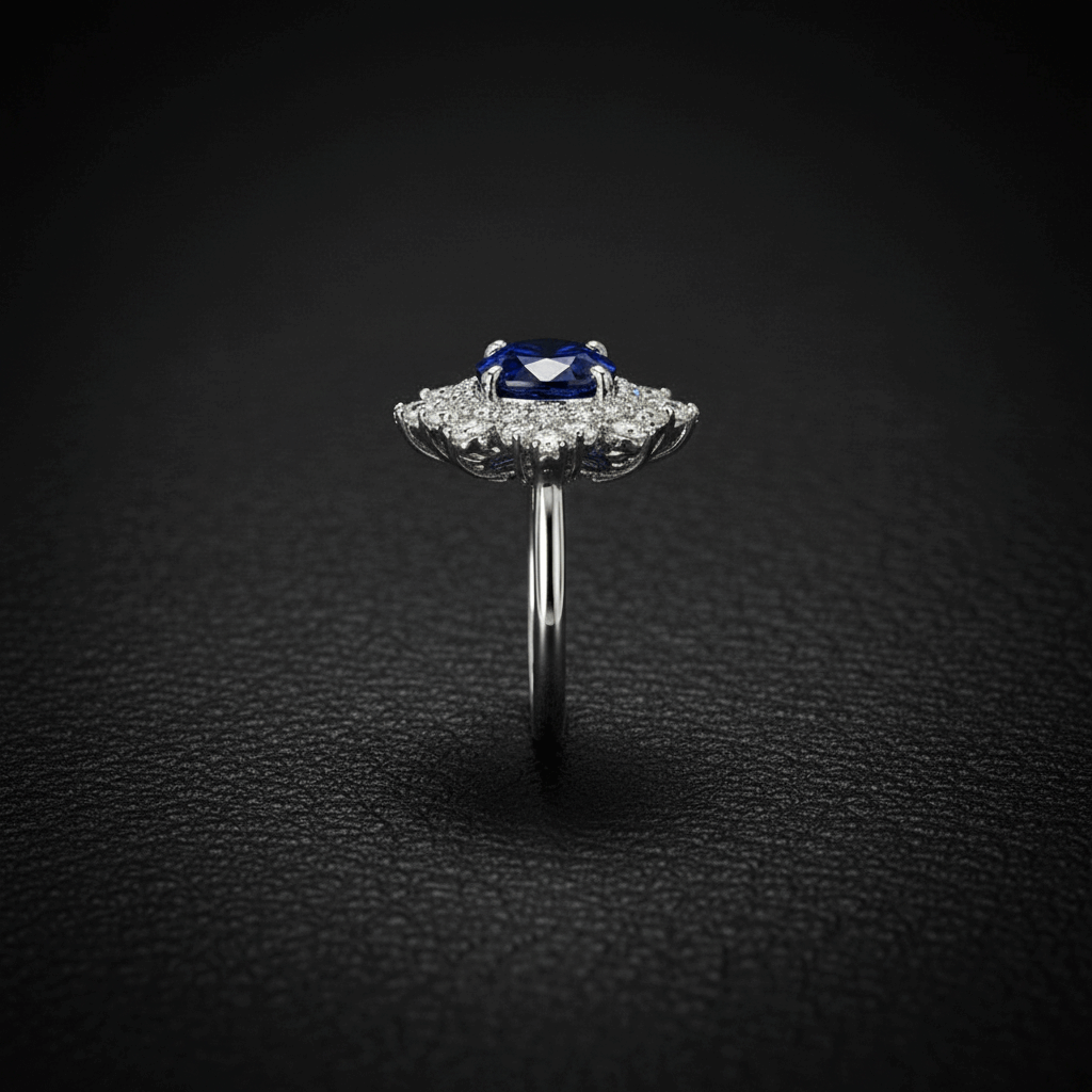 Royal Blue Lab Sapphire & Moissanite Halo Ring – Sterling Silver -  Mara & Co UK