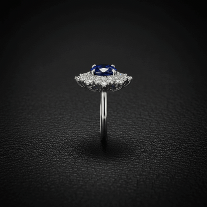 Royal Blue Lab Sapphire & Moissanite Halo Ring – Sterling Silver -  Mara & Co UK