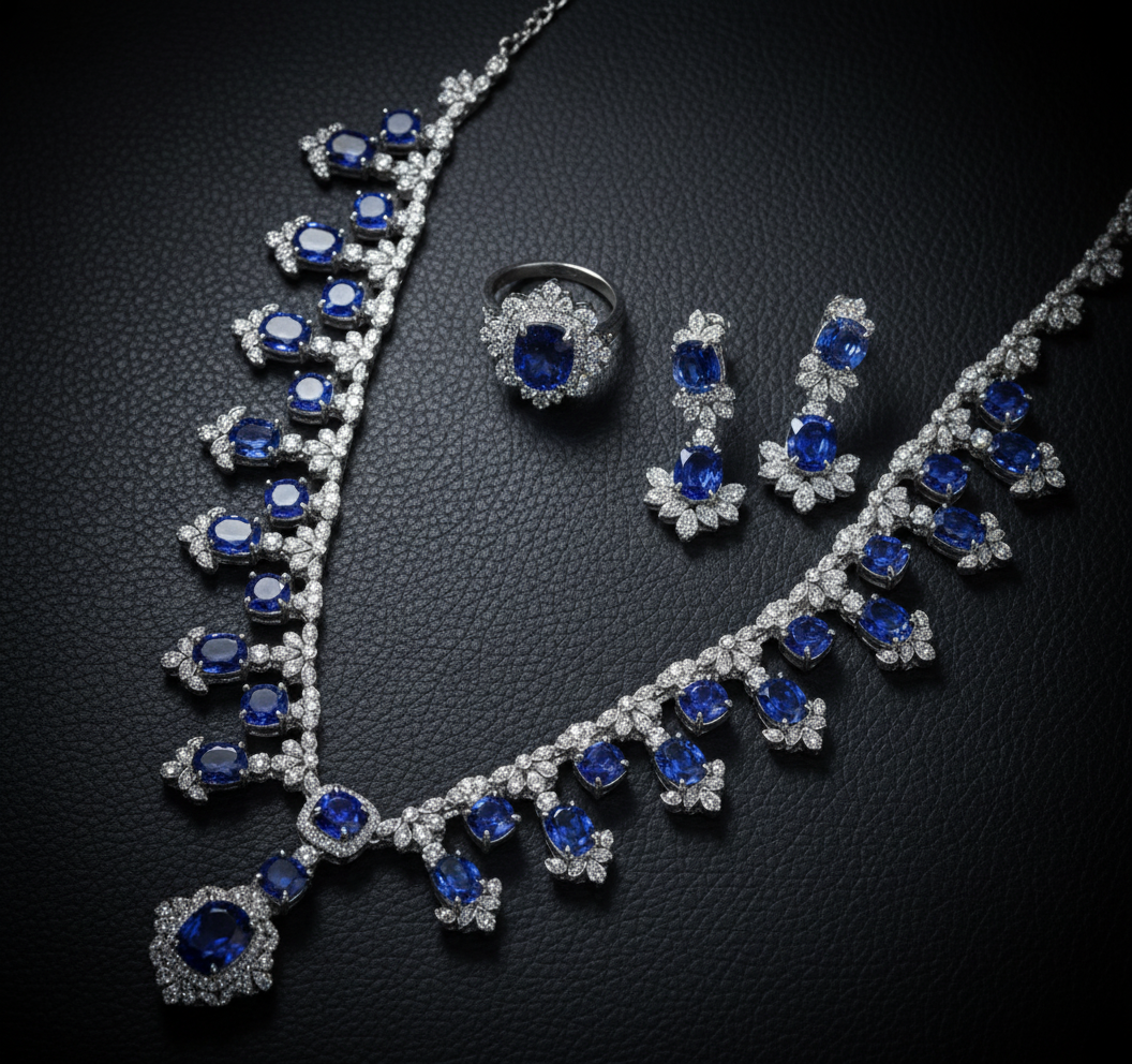 Royal Blue Lab Sapphire & Moissanite Statement Necklace