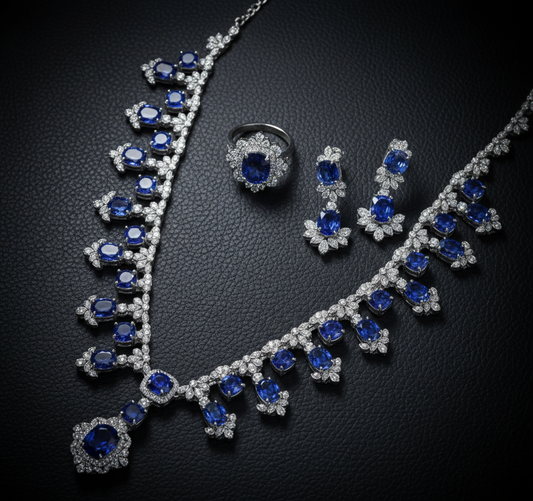 Royal Blue Lab Sapphire & Moissanite Statement Necklace