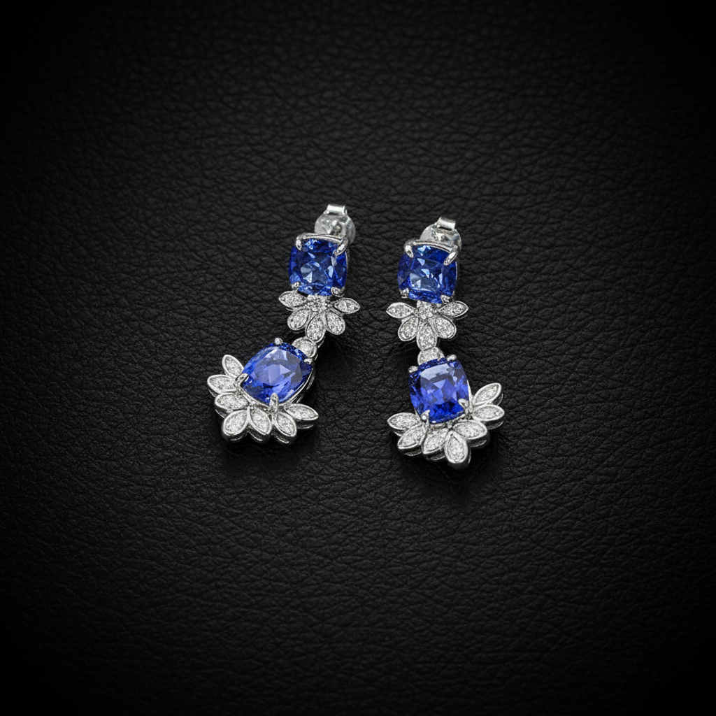 Royal Blue Lab Sapphire & Moissanite Drop Earrings – Sterling Silver -  Mara & Co UK