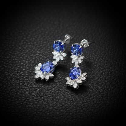 Royal Blue Lab Sapphire & Moissanite Drop Earrings – Sterling Silver -  Mara & Co UK
