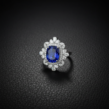 Royal Blue Lab Sapphire & Moissanite Halo Ring – Sterling Silver -  Mara & Co UK