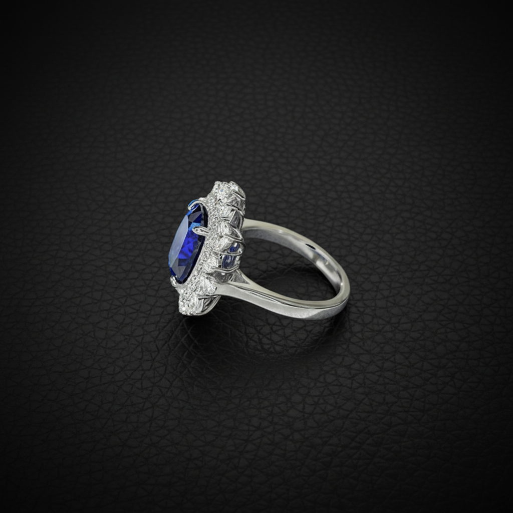 Royal Blue Lab Sapphire & Moissanite Halo Ring – Sterling Silver -  Mara & Co UK