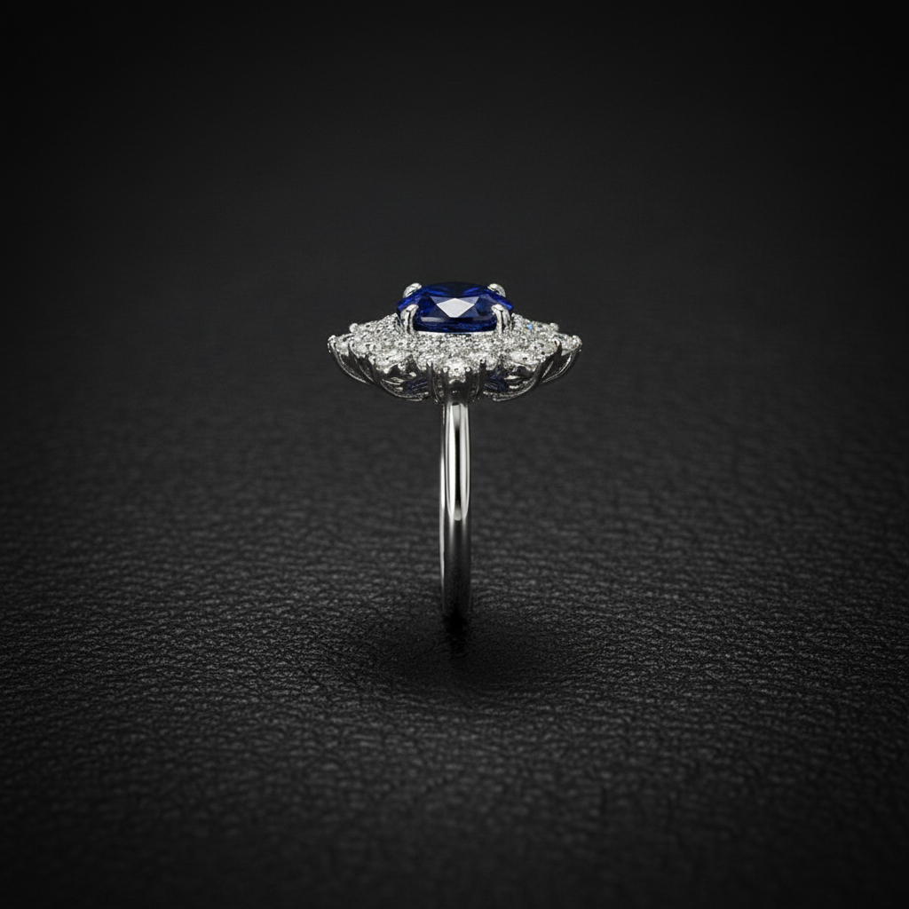 Royal Blue Lab Sapphire & Moissanite Halo Ring – Sterling Silver -  Mara & Co UK