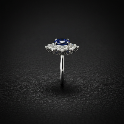 Royal Blue Lab Sapphire & Moissanite Halo Ring – Sterling Silver -  Mara & Co UK