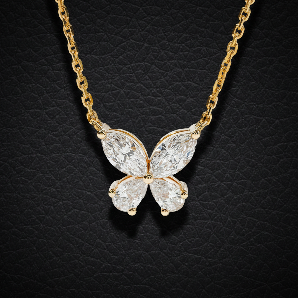 Diamond Butterfly Necklace Lab-Grown  – 1.96ct, 18K Yellow Gold -  Mara & Co UK