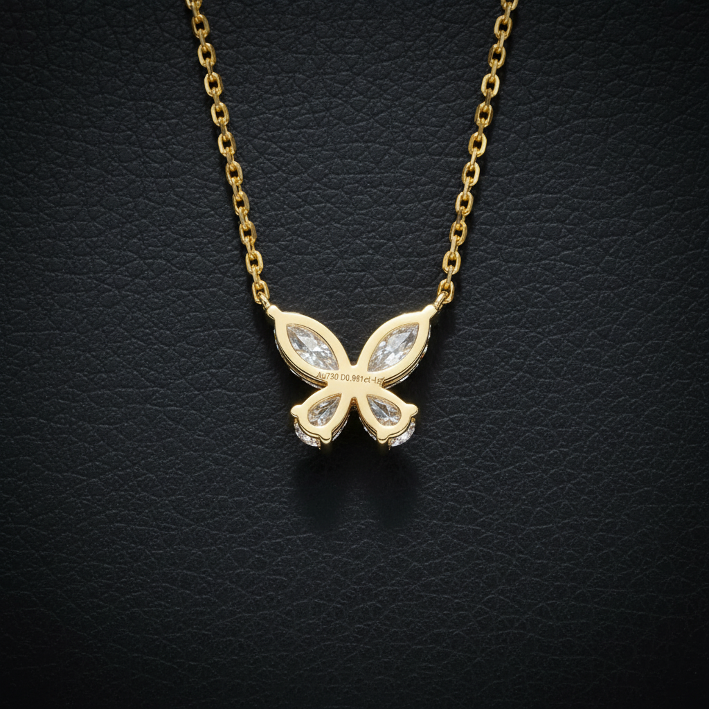 Diamond Butterfly Necklace Lab-Grown  – 1.96ct, 18K Yellow Gold -  Mara & Co UK