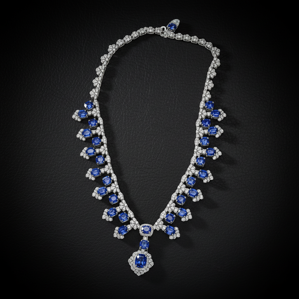 Royal Blue Lab Sapphire & Moissanite Statement Necklace