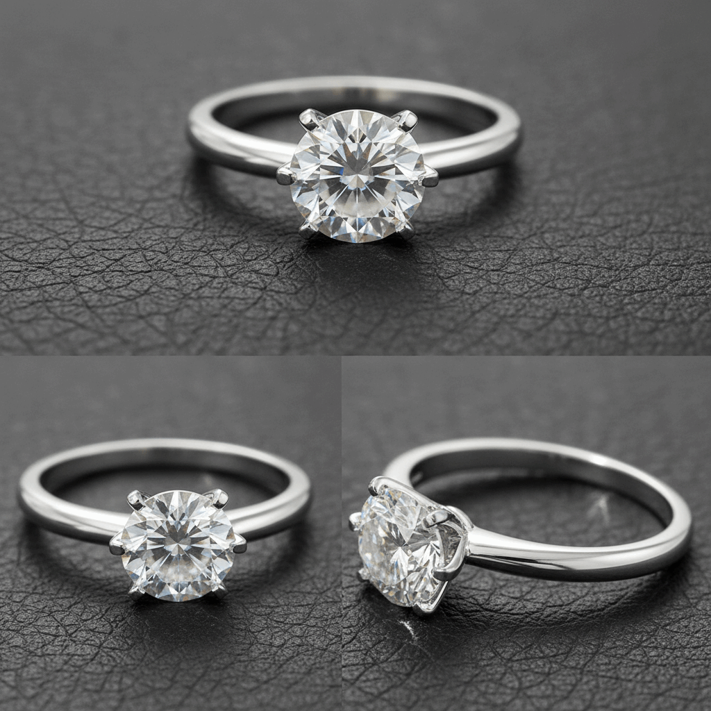 lab diamond solitaire engagement ring 2.0ct DEF VS 18K white gold UK – collage of views
