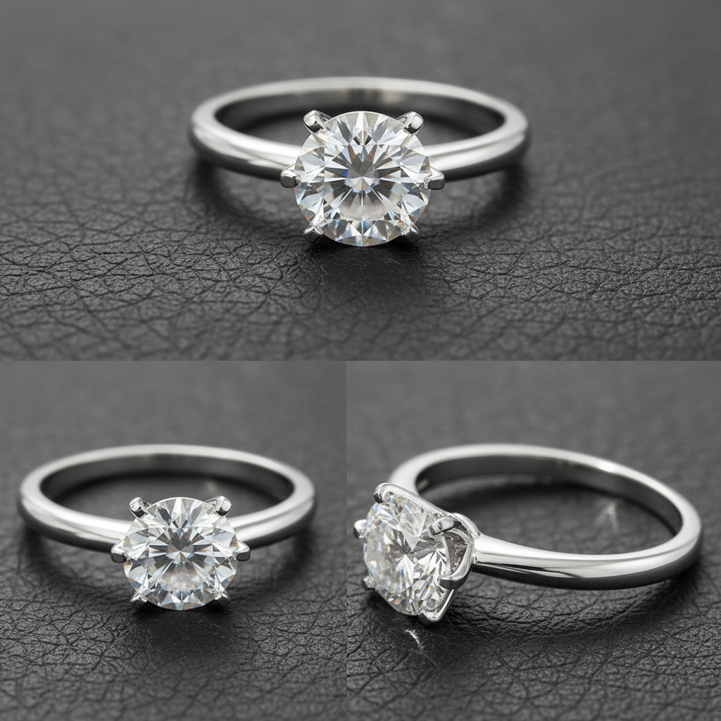 lab diamond solitaire engagement ring 2.0ct DEF VS 18K white gold UK – collage of views