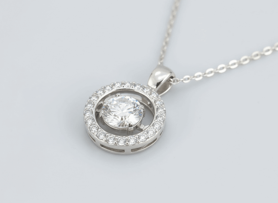 Dancing Moissanite Halo Pendant Necklace