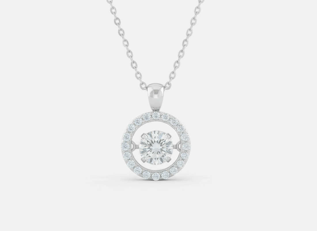 Dancing Moissanite Halo Pendant Necklace