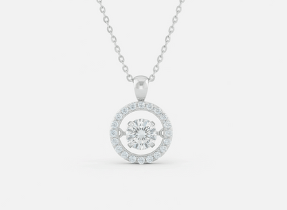 Dancing Moissanite Halo Pendant Necklace