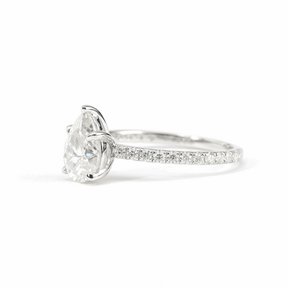 Pear Moissanite Ring with Pavé Band