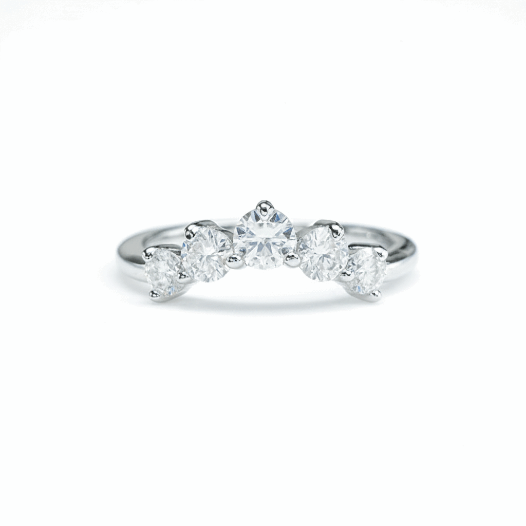 Crescent Five-Stone Moissanite Band – 0.90ct Total, DEF, White Gold Plated 925 Silver