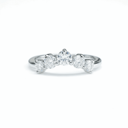 Crescent Five-Stone Moissanite Band – 0.90ct Total, DEF, White Gold Plated 925 Silver