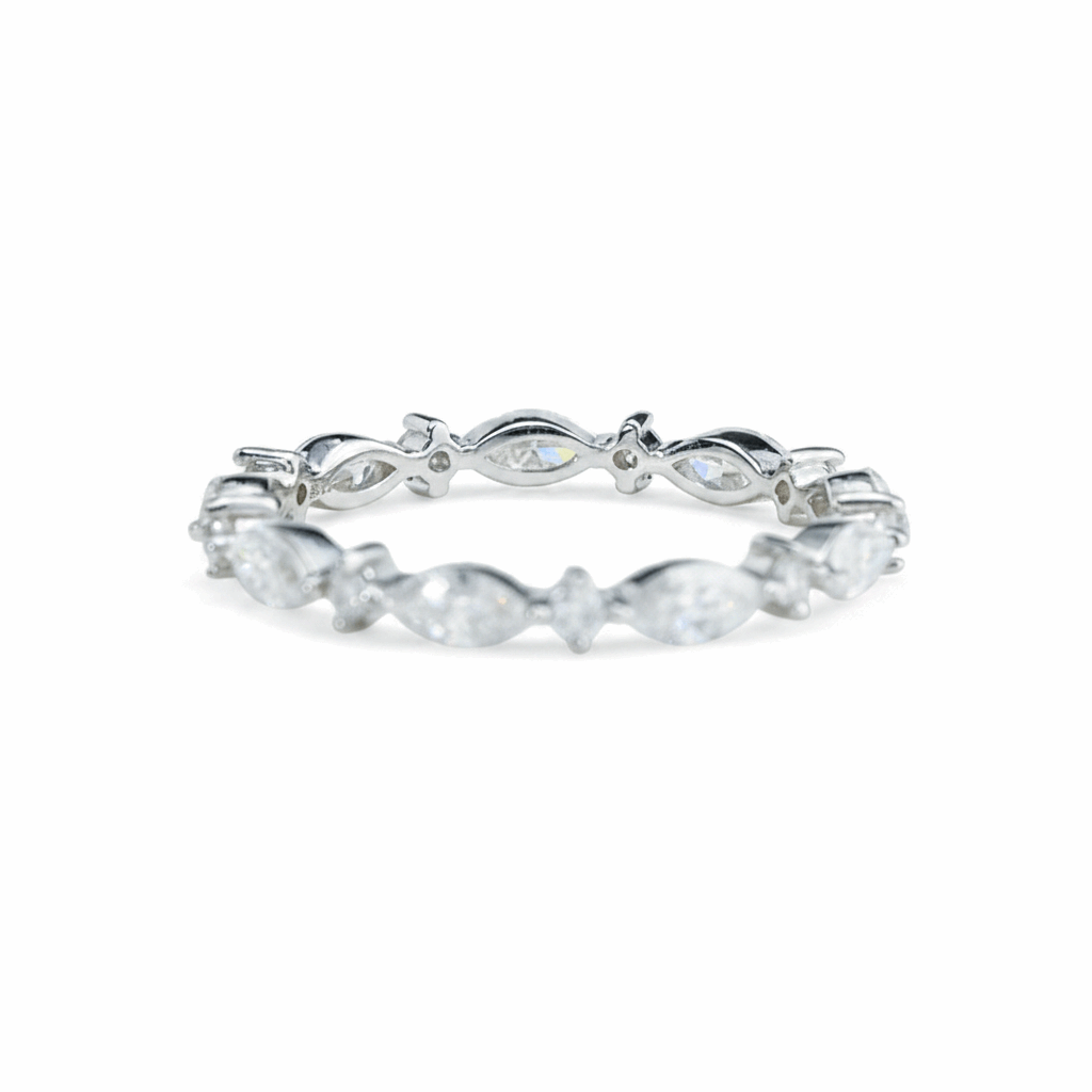 Alternating Marquise Moissanite Band – 1.98ct Total, DEF, White Gold Plated 925 Silver