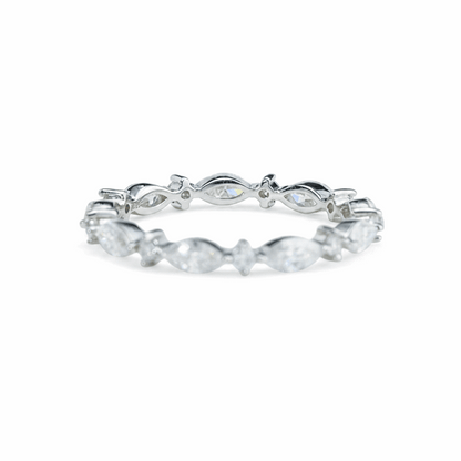 Alternating Marquise Moissanite Band – 1.98ct Total, DEF, White Gold Plated 925 Silver