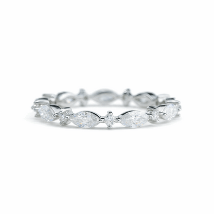 Alternating Marquise Moissanite Band – 1.98ct Total, DEF, White Gold Plated 925 Silver