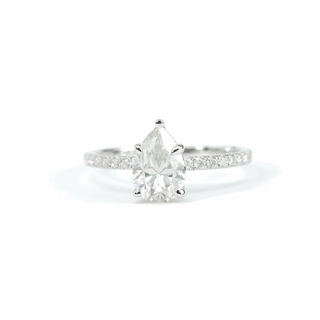 Pear Moissanite Ring with Pavé Band