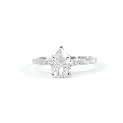 Pear Moissanite Ring with Pavé Band