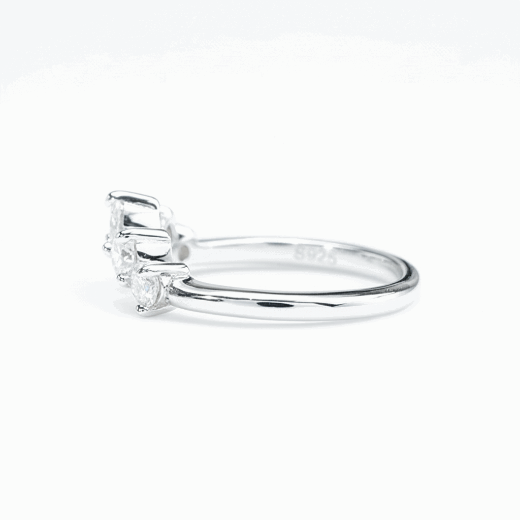 Crescent Five-Stone Moissanite Band – 0.90ct Total, DEF, White Gold Plated 925 Silver