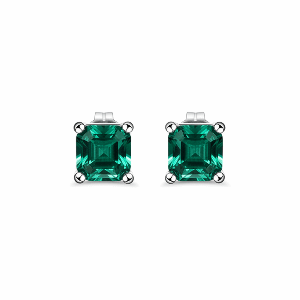 Asscher Cut Zambia Lab Emerald Stud Earrings – 3.0ct Total