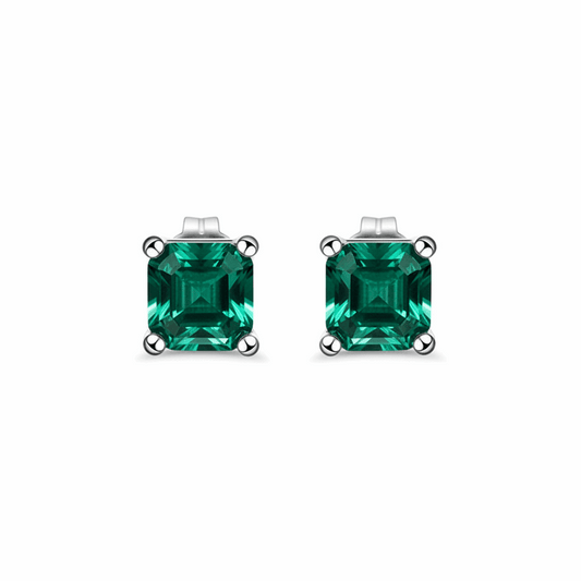 Asscher Cut Zambia Lab Emerald Stud Earrings – 3.0ct Total