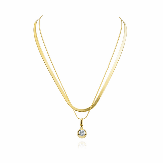 Dual-Layer Chain Moissanite Pendant Necklace – Flat Snake + Twisted Rope Chain