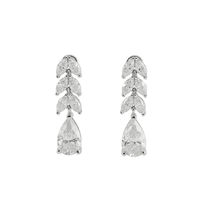 Pear Moissanite Drop Earrings with Marquise Leaf Detail – 3.2ct Total, DEF, White Gold Plated 925 Silver