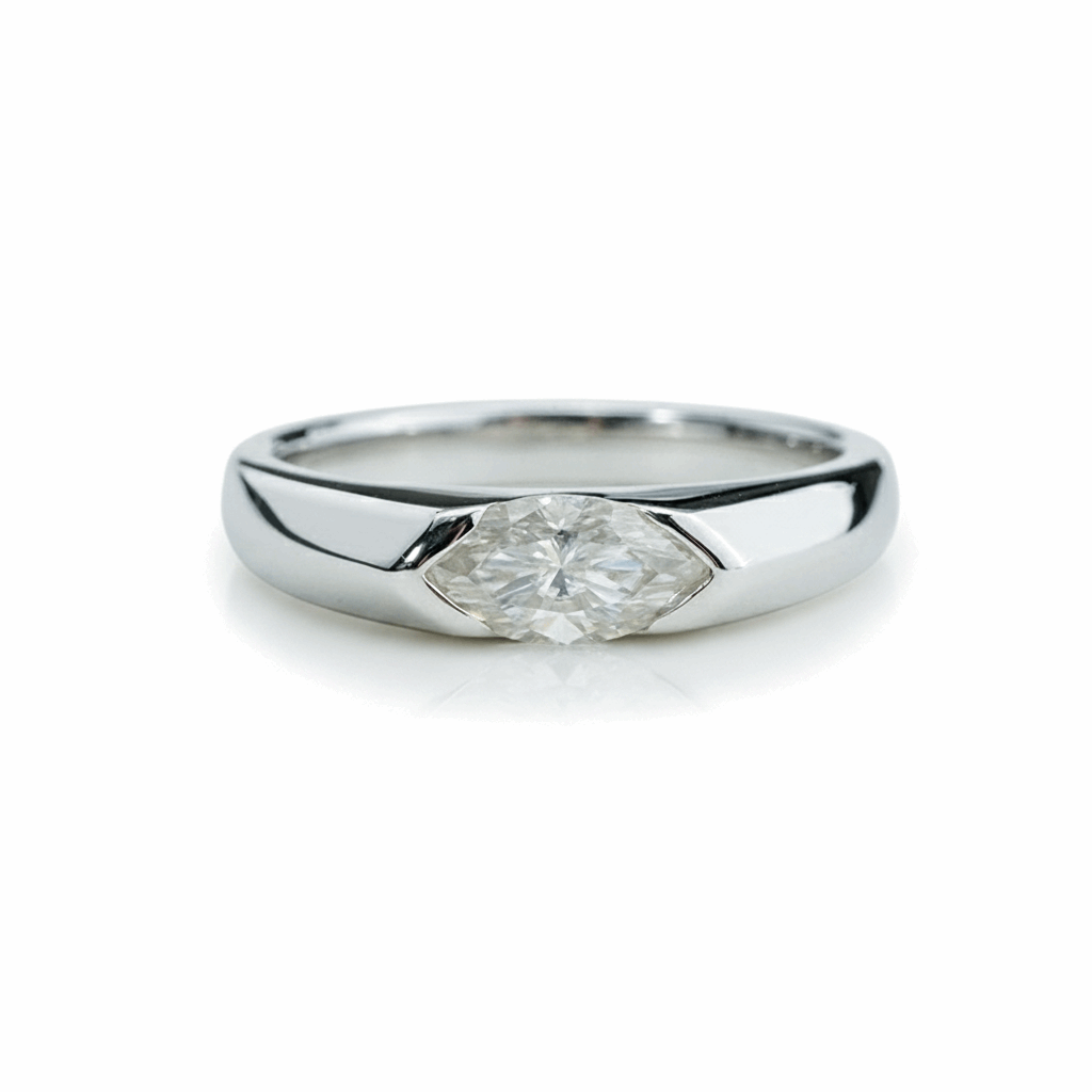 1.0ct Marquise Moissanite Ring – DEF, White Gold Plated 925 Silver