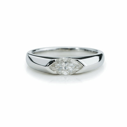 1.0ct Marquise Moissanite Ring – DEF, White Gold Plated 925 Silver