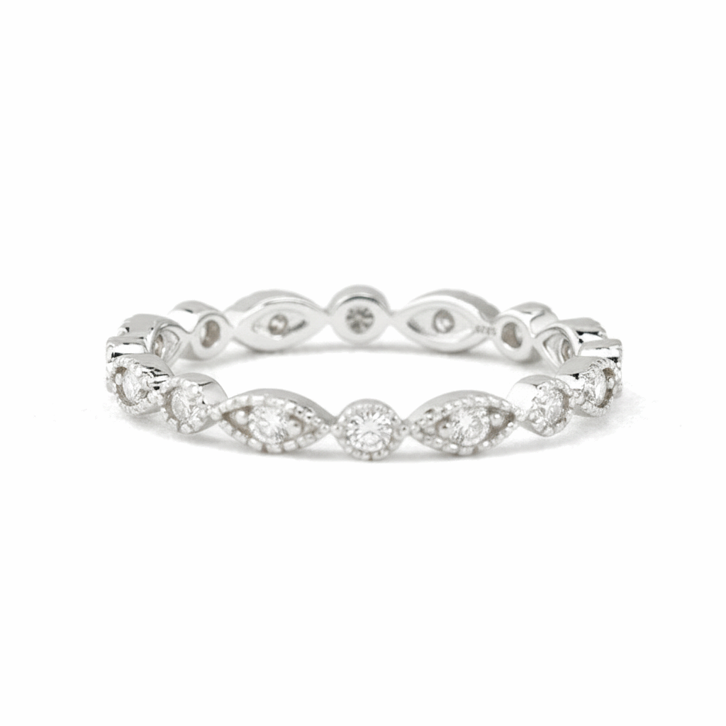 Marquise & Dot Moissanite Full Eternity Band - White Gold Plated 925 Silver