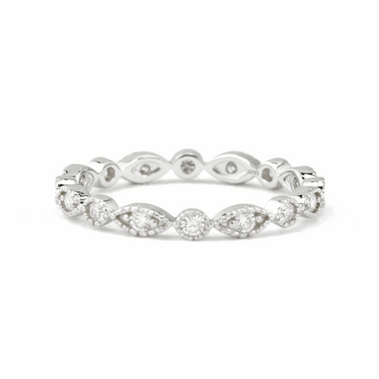 Marquise & Dot Moissanite Full Eternity Band - White Gold Plated 925 Silver