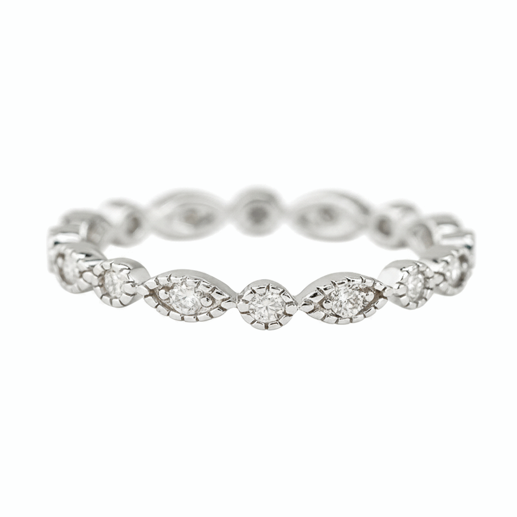 Marquise & Dot Moissanite Full Eternity Band - White Gold Plated 925 Silver
