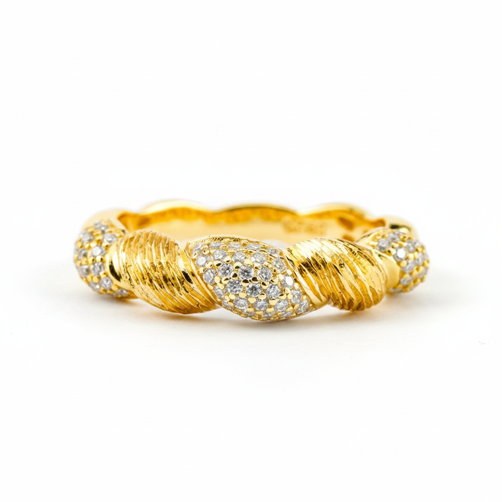 Pavé Twist Dome Ring – 0.385ct Total, DEF, Yellow Gold Plated Sterling Silver