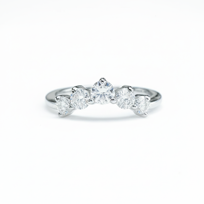 Crescent Five-Stone Moissanite Band – 0.90ct Total, DEF, White Gold Plated 925 Silver