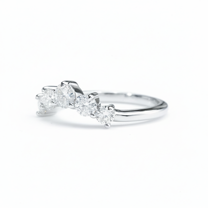 Crescent Five-Stone Moissanite Band – 0.90ct Total, DEF, White Gold Plated 925 Silver