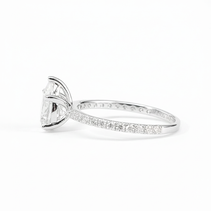 1.5ct Pear Moissanite Ring – DEF, Pavé Band, White Gold Plated 925 Silver