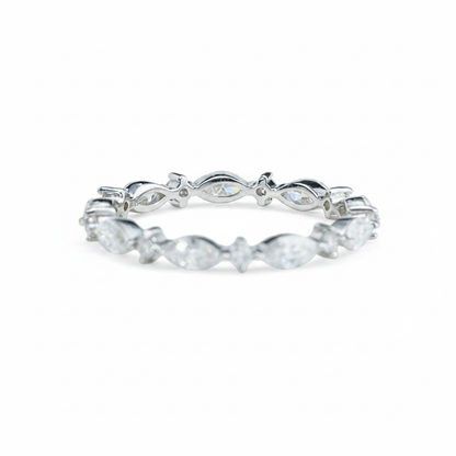 Alternating Marquise Moissanite Band – 1.98ct Total, DEF, White Gold Plated 925 Silver