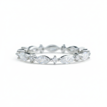 Alternating Marquise Moissanite Band – 1.98ct Total, DEF, White Gold Plated 925 Silver