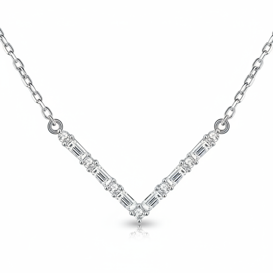 Moissanite V Bar Necklace – DEF 925 Sterling Silver (White Gold Plated)