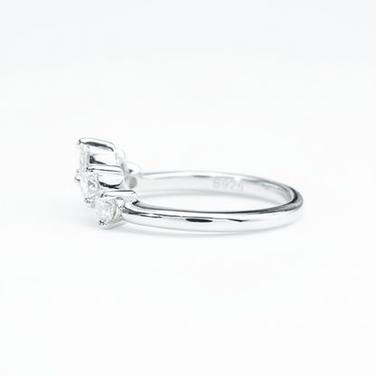 Crescent Five-Stone Moissanite Band – 0.90ct Total, DEF, White Gold Plated 925 Silver