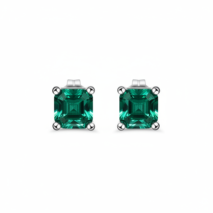 Asscher Cut Zambia Lab Emerald Stud Earrings – 3.0ct Total