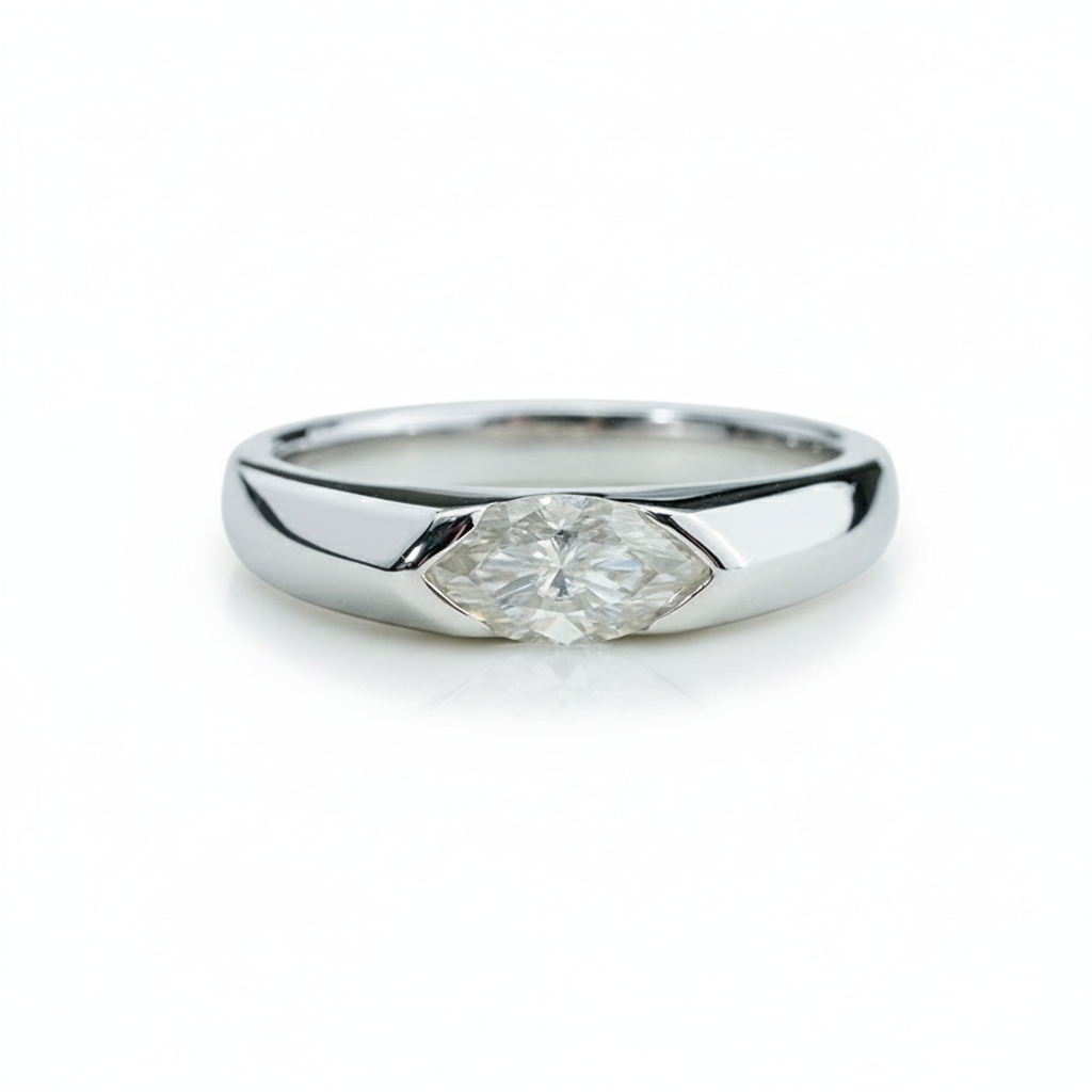 1.0ct Marquise Moissanite Ring – DEF, White Gold Plated 925 Silver
