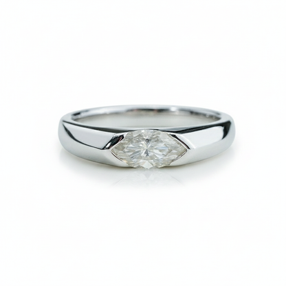 1.0ct Marquise Moissanite Ring – DEF, White Gold Plated 925 Silver