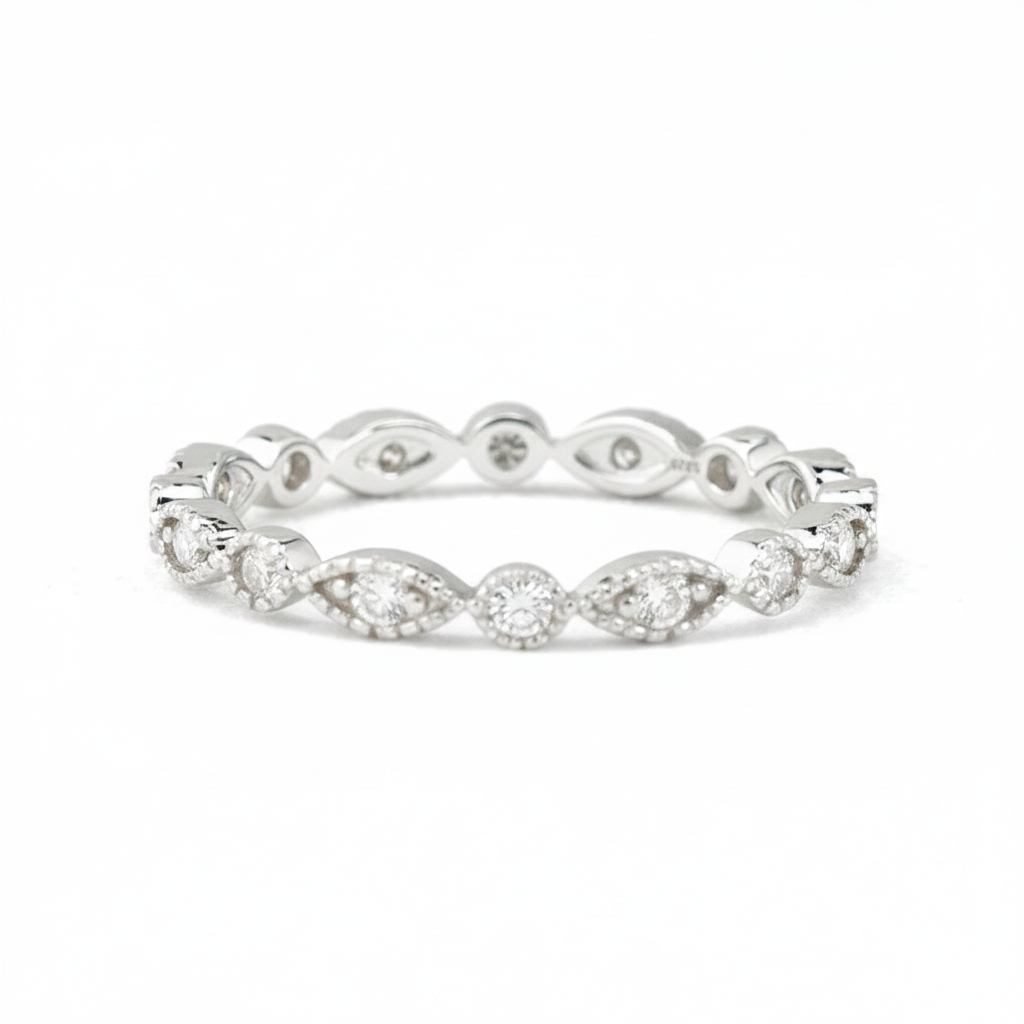 Marquise & Dot Moissanite Full Eternity Band - White Gold Plated 925 Silver
